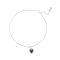 Cavigliera minimalista in argento 925 con cuore nero e zircone, catena regolabile - Argento 925 / Nero