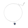 Bracelet de cheville en argent S925 avec pendentif cœur en zircon bleu et chaîne perles - Argent 925 / Bleu foncé