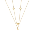 Elegante collar de doble capa dorado con motivo floral y colgante en forma de corazón - Plata 925 / Oro de 18K