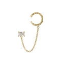 S925 Silber vergoldete Ear Cuff Ohrringe mit Zirkonia und feiner Gliederkette - 18K Gold-Weiße Steine