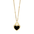 S925 Sterling Silber Goldkette mit schwarzem Herz-Achat-Anhänger und radialer Texturierung - 925er Silber / Doppelseitig Schwarz Weiß (XL368)