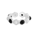 Anello aperto in argento S925 con motivi floreali in pietra bianca e nera di lusso - Argento (JZ699)