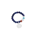 S925 sterling silver beaded ring with lapis lazuli and hollow smiley face charm - Size 13 (Elastic) / Lapis Lazuli