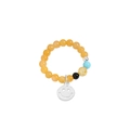 Handmade S925 silver elastic bead ring featuring yellow beads and a smiling face charm - Size 13 (Elastic) / Topaz