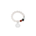 S925 sterling silver beaded ring with white jade beads and hanging smiley face charm - Size 13 (Elastic) / White Jade