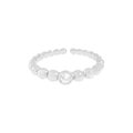 Minimalistischer S925 Sterlingsilber Perlenring mit einem funkelnden Zirkonia Stein in der Mitte - Größe 13 (Verstellbar) / Weißgold