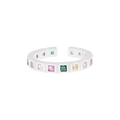 Anillo ajustable de plata de ley S925 con circonitas cuadradas de colores mujer - Talla 13 (Ajustable) / Oro Blanco