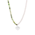 Asymmetric S925 silver necklace featuring green stones, pearls and a heart pendant - 925 Silver / Platinum Color (XL384)