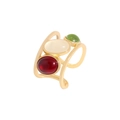 New Chinese-style S925 silver gold ring with three-color jade stones in hollow frame - Size 13 (Adjustable) / 18K Gold