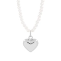 Minimalist S925 silver heart pendant necklace with elegant white pearl strand - 925 Silver / Silver