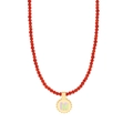 Minimalistische S925 Silberhalskette mit roten Achatperlen und goldenem M-Anhänger - 925er Silber / 18K Gold (XL392)