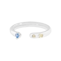 Minimalist S925 silver open ring with asymmetrical blue zircon and champagne stones - Size 14 (Adjustable) / White Gold