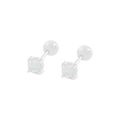 Minimalist S925 silver stud earrings with screw backs and round white opal stones - 925 Silver / White Gold Color (ES467)