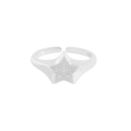 Minimalist S925 sterling silver star ring with sunburst texture and open adjustable band - Size 13 (Adjustable) / Platinum Silver (JZ767)