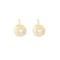 Pendientes de botón geométricos minimalistas en plata S925 dorada con circonita clara - Plata 925 / Oro de 18K