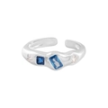 Anello aperto in argento S925 con gemme blu e zirconi incastonati dal design moderno - Taglia 13 (Regolabile) / Argento