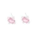 Minimalist S925 silver stud earrings featuring rectangle pink emerald cut cubic zirconia - 925 Silver / Pink