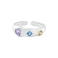 S925 sterling silver wavy open ring with colorful heart, square and round zircons - Size 13 (Adjustable Open) / Silver