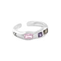 S925 silver wave ring featuring three rectangle pink purple and amber zircons - Size 14 (Open Adjustable) / Silver