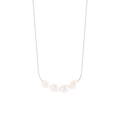 Minimalist S925 silver chain necklace featuring four natural baroque pearls on white background - 925 Silver / White Gold