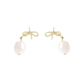Orecchini a perno con fiocco dorato e perle barocche minimalisti da donna su sfondo bianco - Argento 925 / Oro 18K