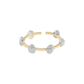 Minimalistischer S925 Silberring, offen, mit sechs texturierten ovalen Silberperlen-Dekor - Größe 13 (Verstellbar) / Gold-Silber-Kontrast
