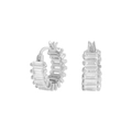 Minimalist S925 silver hoop earrings featuring micro-pave baguette zirconia stones - 925 Silver / White Gold
