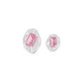 Asymmetrische Silberohrringe mit rosa Zirkonia und geschmolzener Metallstruktur - Rosa Edelstein (ES489-Rosa) / 925er Silber