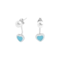 Orecchini a cuore in argento S925 con perla bianca e smalto azzurro dal design dolce - Celeste