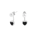 Boucles d'oreilles en argent S925 avec perle et cœur noir au style rétro raffiné - Noir