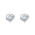 Pendientes de corazón en plata S925 con piedra de luna iridiscente sobre fondo blanco - Oro Blanco