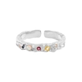 Silver adjustable ring with hammered texture and colorful zircon opal gemstones - Size 14 (Open Adjustable) / White Gold