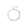 S925 sterling silver minimalist pearl bracelet with gold textured beads on white background - 925 Silver / 18k Gold (SL110)
