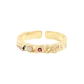 Hammered gold adjustable ring with multicolored zircon stones and crushed texture - Size 14 (Open Adjustable) / 18K Gold