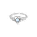Minimalistischer S925 Sterlingsilber Ring mit Herz-Mondstein und kleinen Mikro-Diamanten - Größe 13 (Verstellbar) / Weißgold