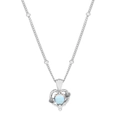 Collar minimalista de plata S925 con colgante de corazón en piedra luna y cadena de bolas - XL424-Oro Blanco