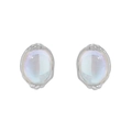 Minimalist S925 sterling silver stud earrings with oval moonstone and rainbow luster - 925 Silver / Platinum