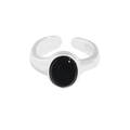 Minimalist S925 sterling silver open ring featuring an oval black onyx gemstone - Size 14 (Adjustable) / Silver