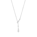 Minimalist S925 sterling silver Y-shaped lariat necklace with smooth teardrop pendants - 925 Silver / White Gold