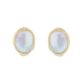 Minimalist S925 silver oval moonstone stud earrings with gold-plated wavy texture bezel - 925 Silver / 18K Gold