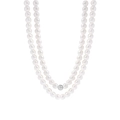 Minimalist S925 sterling silver double layer pearl necklace with a central silver bead - 925 Silver / White Gold (XL435)