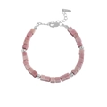 Minimalistische S925 sterling zilveren kralenarmband met roze rhodoniet edelstenen - 925 zilver / Roze en Witgoud