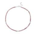 Elegante collana in argento S925 con perle cilindriche di rodocrosite rosa - Oro Bianco