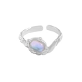 Anillo irregular de plata de ley S925 con piedra lunar y acabado vintage - Oro Blanco