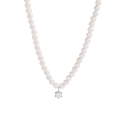 Collana minimalista in argento S925 con perle e pendente in zircone scintillante - Argento 925 / Oro Bianco