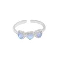 Anello cuore in argento S925 e pietra di luna con finitura testurizzata e fascia regolabile - Taglia 13 (Regolabile) / Oro Bianco