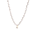 Collana minimalista in argento S925 con perle bianche e ciondolo in zircone dorato - Argento 925 / Oro 18K