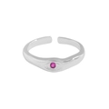 Minimalist S925 sterling silver open ring with irregular wave design and ruby red zircon - Size 14 (Adjustable) / Platinum Color (JZ805)
