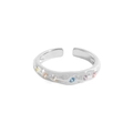 Bague ouverte en argent S925 texturé avec pierres de zircon colorées et fini martelé - Taille 13 (Ajustable) / Or blanc