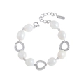 Pulsera minimalista de plata S925 con perlas barrocas naturales y eslabones circulares de metal - Plata 925 / SL116-Plata Platino
